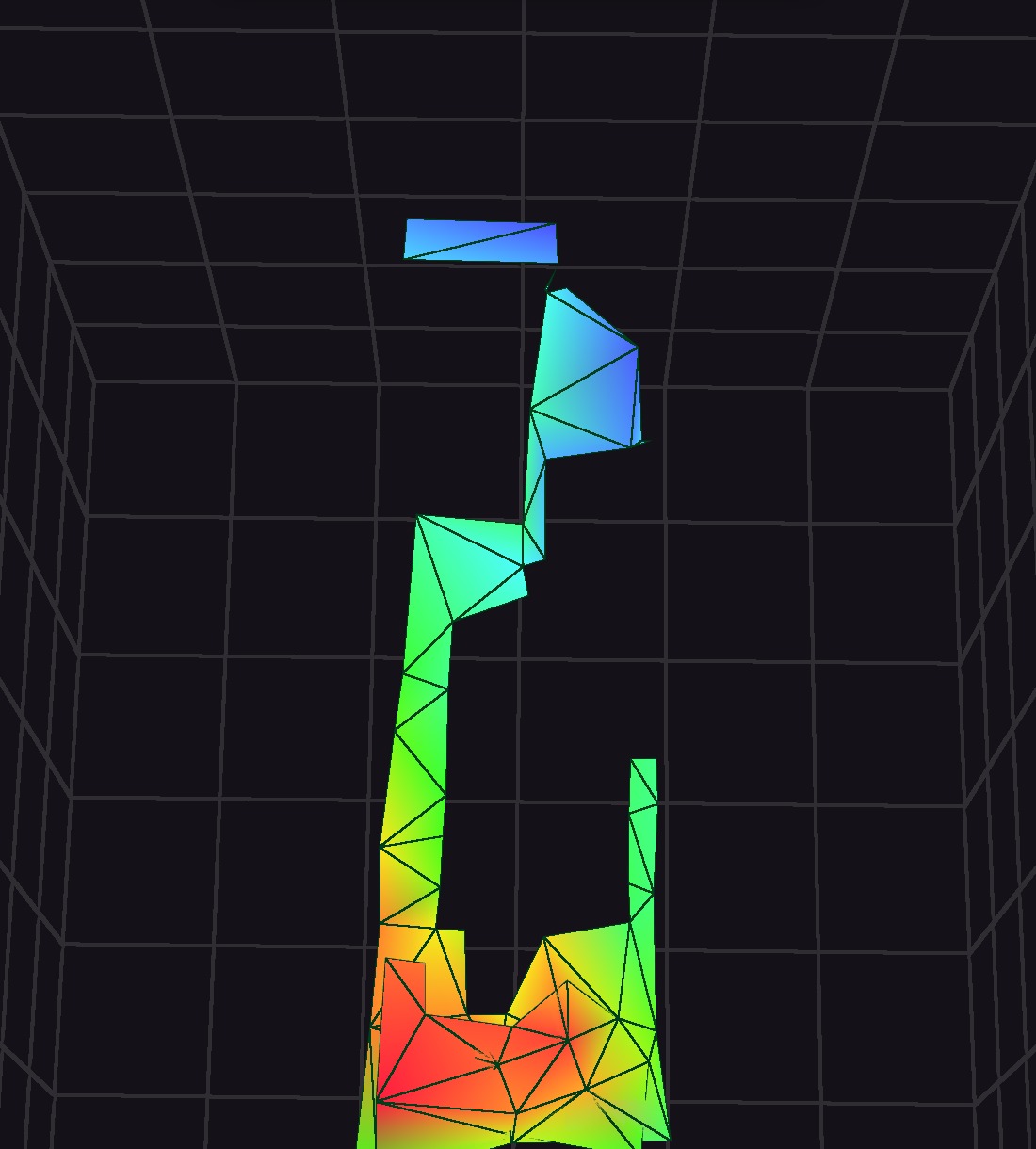 Moasure 3D volume model of drainage area showing elevation heat map - 3308 square feet mapped in Baton Rouge